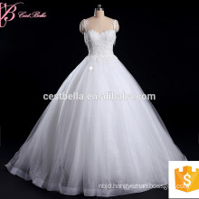 2017 Suzhou White Lace Applique Chapel Train Plus Size Puffy Bridal Wedding Dress Ball Gown